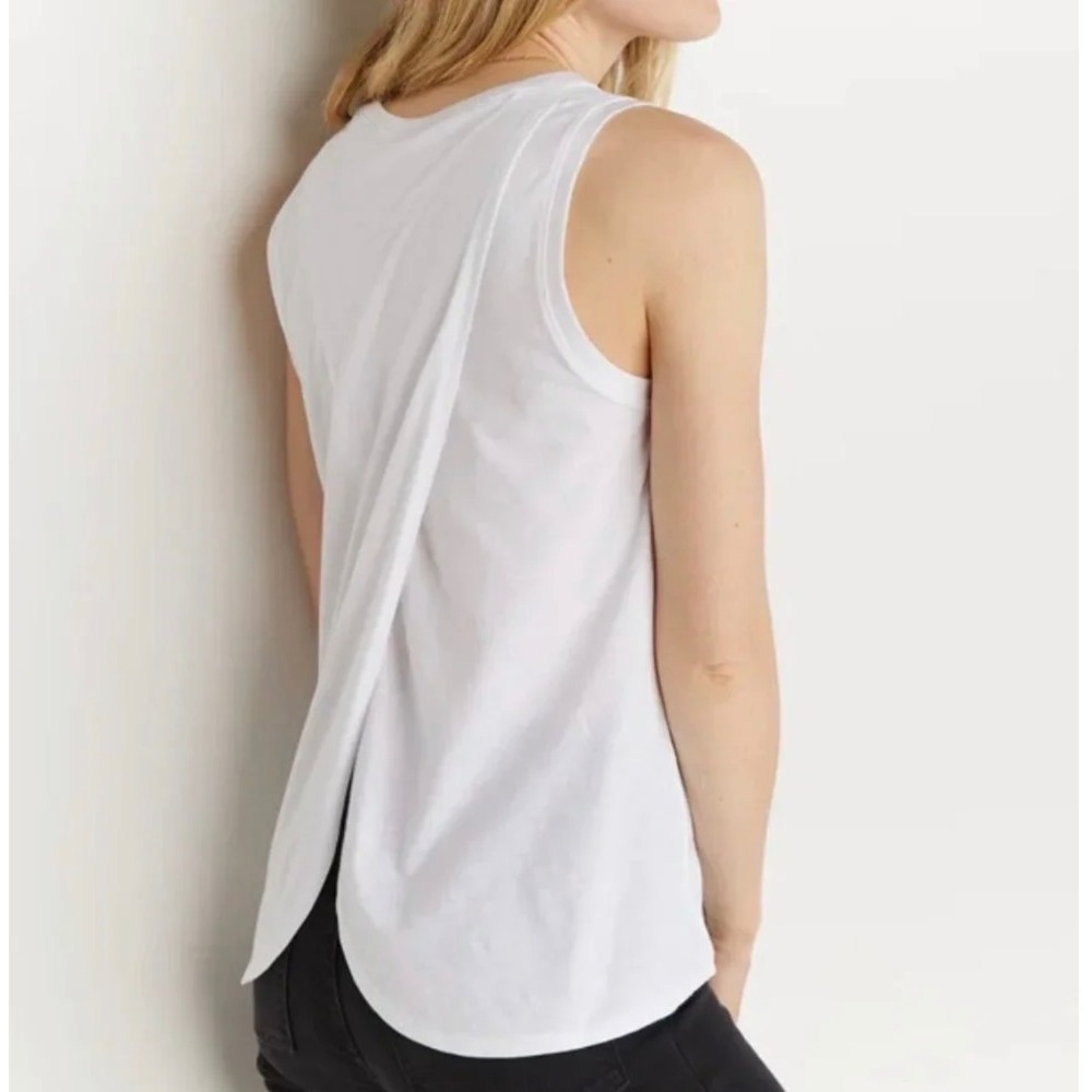 Marine Layer Sz Medium White Supima Cotton Tulip Crossover Back Muscle Tank Top